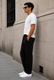 3 Thread Threaded Cotton Oversize Comfortable Black Sweatpants with Pockets - 3