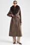 Detachable Fur Belted Plus Size Long Cashmere Coat K. Vi̇zon 3133-Btk - 5