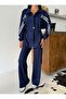 Women's Modal Fabric Stripe Detailed Double Top and Bottom Set with Stopper Detail - 6