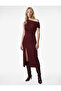 One Shoulder Sleeveless Draped Slit Midi Dress