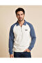 Men Ivory And Navy Plain Polo Collar Sweatshirt