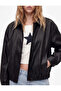 Classic Collar Zipper Pocket Long Sleeve Faux Leather Bomber Jacket - 4