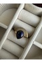 Gold Steel Anti-Tarnish Navy Blue Fan Ring - 3
