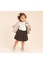 3-Piece Baby Girl Set with Checkered Quilted Coat, Velvet Skirt and Shirt - 4
