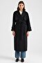 Long Premium Fabric Coat with Cape and Punto Stitching Detail Black 3183 - 4