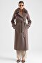 Long Coat with Detachable Fur Epaulettes and Cape Detail Latte 3184 - 3