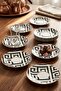 Gilded wavy edge ethnic black-white tea plate set of 6