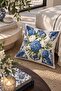 Villa Azzurra Flower Pattern Navy Blue White Beige 1 Piece Throw Pillow Cover Double Side Throw Pillow Case Digital Printing - 3