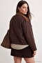 Brown Cotton Fabric Suede Epaulet Collar Detailed Oversize Fit Bomber Jacket Plus Size Coat Twoaw27Aw00027 - 4