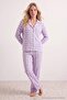 Beyaz-Lila 4'lü Baskılı Yumuşak Tuşe Kışlık Waffle Örme Pijama Takımı THMAW27PT00232 - 5