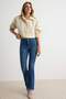 Premium Koyu Mavi Orta Esnek Düşük Bel İspanyol Paça Flare Jeans TWOAW27JE00204