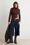 Kahverengi Fitted Büzgü/Drape Detaylı Dik Yaka Örme Bluz TWOAW25BZ00145 - 2