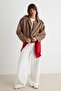 Mink Oversize Patterned Suede Bomber Slim Jacket Coat Twoaw26Mo00125