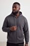 Antrasit Büyük Beden Oversize Kapüşonlu Fermuarlı İçi Polar Pamuk Sweatshirt TMNAW24AO00003 - 4