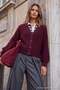 Wardrobe Essentials Bordo Yumuşak Dokulu V Yaka Düşük Kol Triko Hırka TWOAW27HI00150