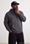 Antrasit Büyük Beden Oversize Kapüşonlu Fermuarlı İçi Polar Pamuk Sweatshirt TMNAW24AO00003 - 2