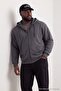Antrasit Büyük Beden Oversize Kapüşonlu Fermuarlı İçi Polar Pamuk Sweatshirt TMNAW24AO00003 - 3