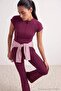 Vişne Fermuarlı Dalgıç/Scuba Kumaş Crop Örme Spor Üst/Bluz THMAW27BZ00003 - 3