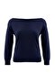 Wardrobe Essentials Lacivert Premium İplik/Özel İplik Kayık Yaka Crop Triko Kazak TBBAW27AN00074 - 5