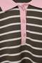 Antrasit Ekru Çizgili Oversize/Geniş Kesim Kontrast Polo Yaka Örme Sweatshirt TWOAW27SW00164 - 2