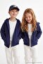 Navy Blue Girls' Hooded Plain Knitted Sweatshirt Tkdaw27Sw00003 - 3