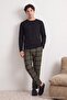 Siyah- Haki Regular Ekose Üst Örme Alt Dokuma Homewear Pijama Takımı TMNAW27PT00048