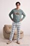 Mint Regular Plaid/Checkered Letter Printed Knitted Pajama Set with Pocket Detail Tmnaw26Pt00033 - 3