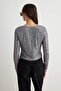 Silver V-Neck Sequin Lace Detailed Blouse Tpraw27Bz00042 - 4