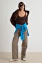 Çok Renkli Çizgili Flok Baskılı Yüksek Bel Wide Leg Jeans TWOAW27JE00149