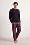 Black Regular Embroidered Plaid Top 100% Cotton Bottom Woven Pajama Set Tmnaw27Pt00046