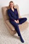 Lacivert Dantel Detaylı Fitilli/Pointel Örme Pijama Takımı THMAW27PT00230