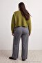 Gri Wide Leg Geniş Paça Pileli Dokuma Büyük Beden Pantolon TBBAW27AR00002 - 3