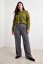 Gri Wide Leg Geniş Paça Pileli Dokuma Büyük Beden Pantolon TBBAW27AR00002 - 2