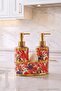 2-Piece Floral Patterned Gold Detailed Porcelain Liquid Soap Dispenser Tdraw27Sbn00003 - 2