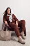 Brown Thick Inside Fleece Basic Knitted Large Size Tracksuit Set Tbbaw24Ts00000 - 3