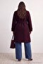 Mürdüm Regular Fit Wide Collar Detailed Long Wool Blend Cashmere Plus Size Coat Tbbaw25Dd00011 - 4