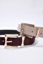 Dark Brown/Ecru Double Pack Croco and Plain Leather Look Square Buckle Women's Belt Twoaw24Ke00028 - 4