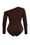 Kahverengi Asimetrik Yaka Uzun Kollu Esnek Çıtçıtlı Örme Body TBBAW27CS00015 - 8