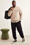 Plus Size Beige Oversize/Wide Cut Embroidered Sweatshirt Tmnaw27Ao00011 - 3