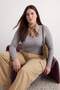 Gray Premium Soft Fabric V-Neck Fitted/Flex Knit Plus Size Blouse Tbbaw26Af00025 - 2