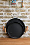 2-Piece Wooden Handle 37 cm Black and 30 cm Black Tray Tea Coffee Presentation Tray