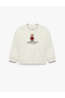 Long Sleeve Two-Thread Raised Cotton Crew Neck Sweatshirt with Teddy Bear Embroidery - 3