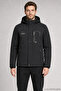Men's Black Hooded Fur-Lined Water and Wind-Resistant Outdoor Softshell Coat - 2