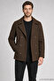 Men's Brown Double-Breasted Collar Wind-Resistant Winter Cashmere Jacket with Quilted Interior - 2