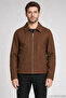 Men's Brown Classic Collar Lined Cashmere Jacket