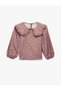 Floral Patterned Long Sleeve Ruffled Viscose Blend Baby Collar Blouse - 2