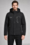 Men's Black Hooded Fur-Lined Water and Wind-Resistant Outdoor Softshell Coat