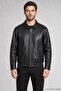 Men's Black Fur Collared Comfortable Fit Leather Jacket