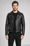 Men's Black Slim Fit Leather Jacket with Cross-Zipper and Fur Lining - 2