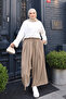 Women's Cupra Modal Elastic Waist Adjustable Lace-Up Trousers-Skirt 1219 Beige - Premium Series - 5